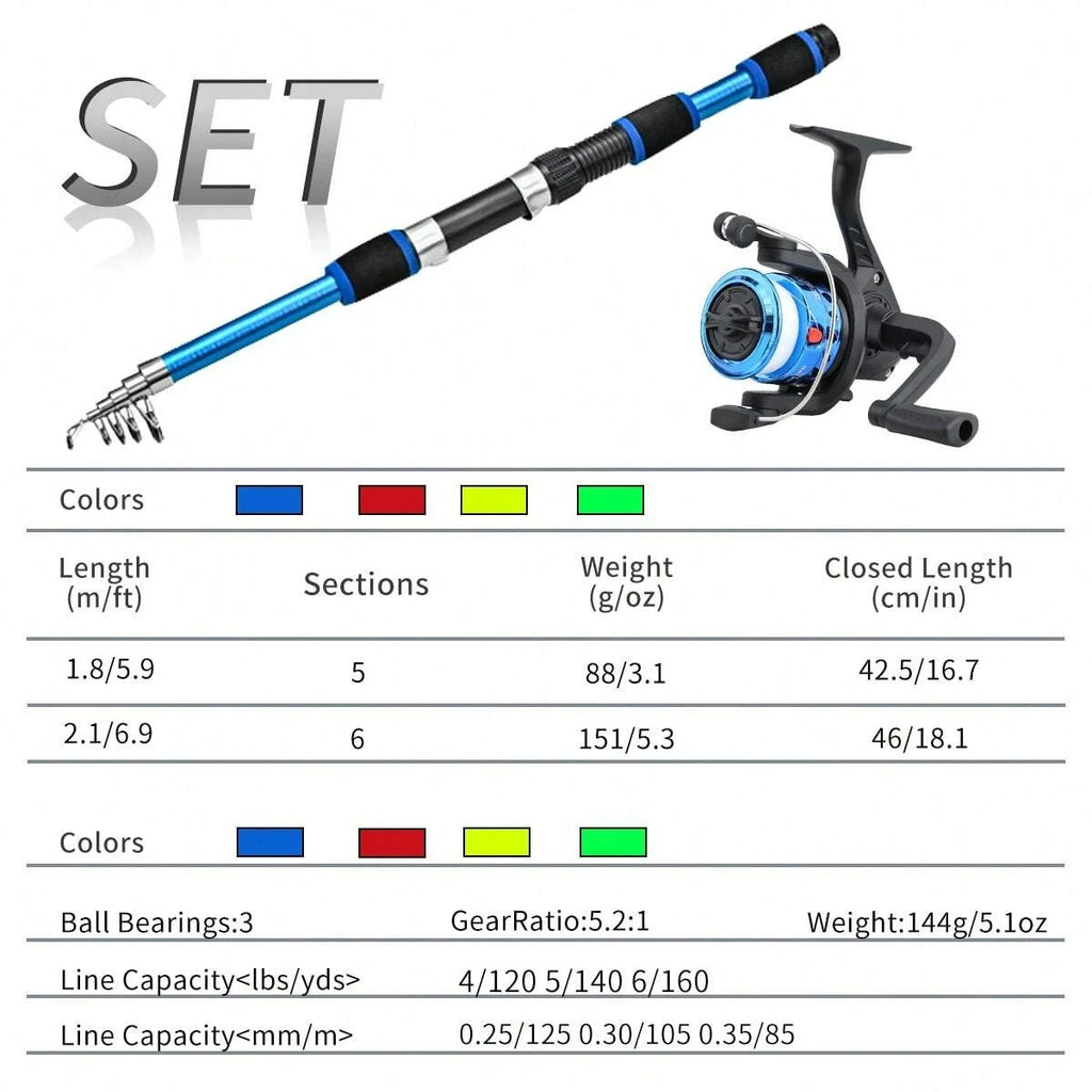 Fishing Rod Reel Combo Full Kit Telescopic Fishing Rods Spinning Reels Set with Hooks Soft Lures Barrel Swivels