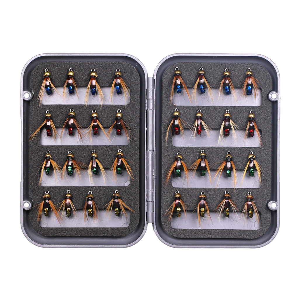 5/10/32pc Flies Kit Brass Bead Head Fast Sinking Nymph Scud Fly Bug Worm Trout Fishing Flies Artificial Insect Bait Fishing Lure