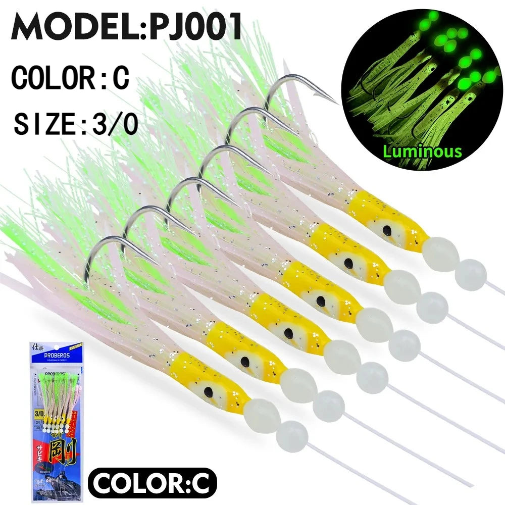 Fishing Lure Luminous Squid Skewer Hook with Hairtail Mackerel Boat for Large Objects Biomimetic Fish Hook Fishing Group Bait