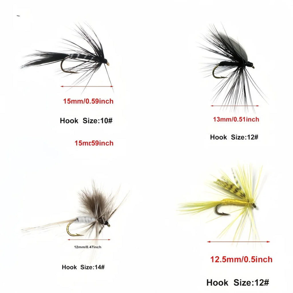 12Pcs Dry Flies for Trout, 4 Sizes Mosquito Imitation Fishing Flies, Premium Fly Fishing Lures for Freshwater Bass Salmon