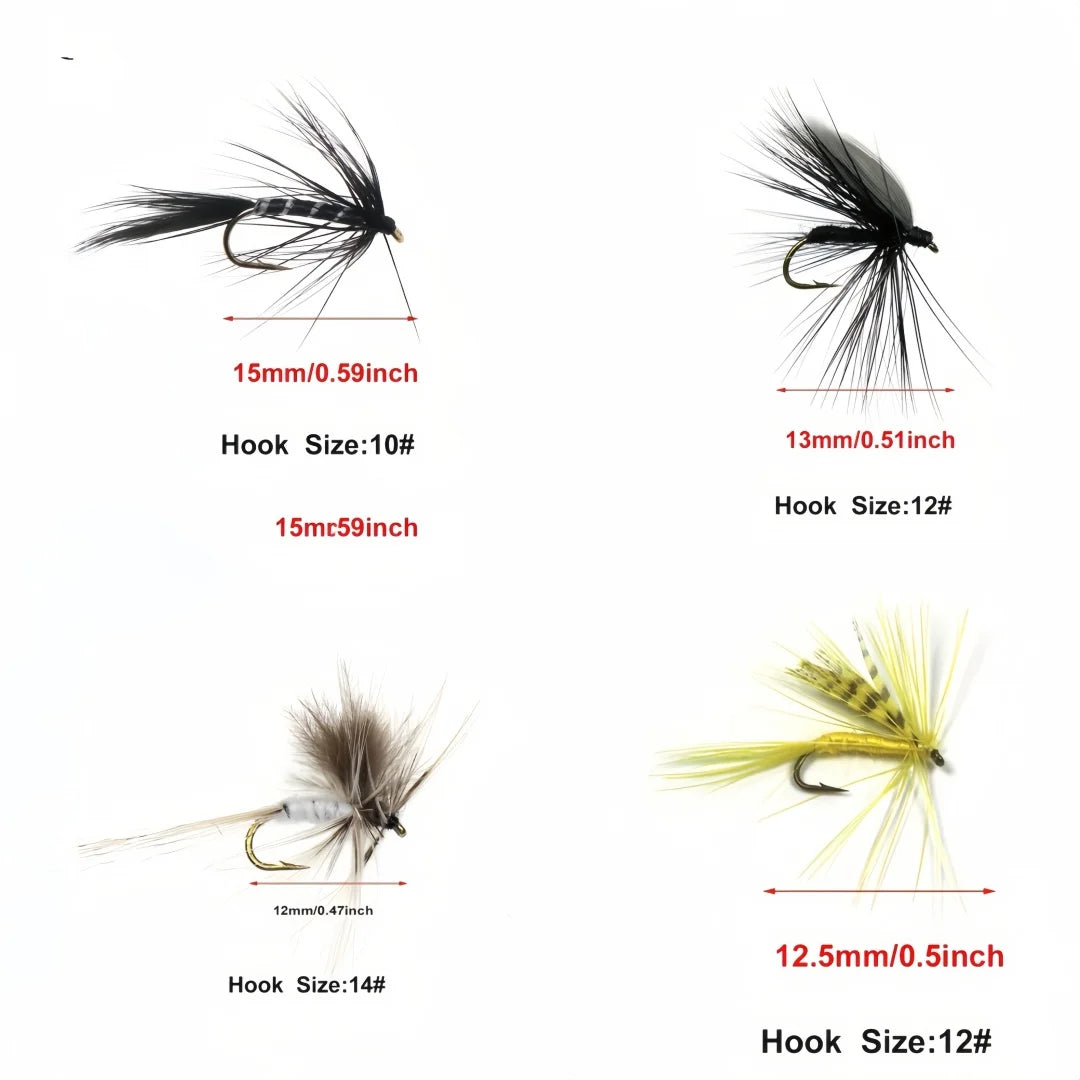 12Pcs Dry Flies for Trout, 4 Sizes Mosquito Imitation Fishing Flies, Premium Fly Fishing Lures for Freshwater Bass Salmon