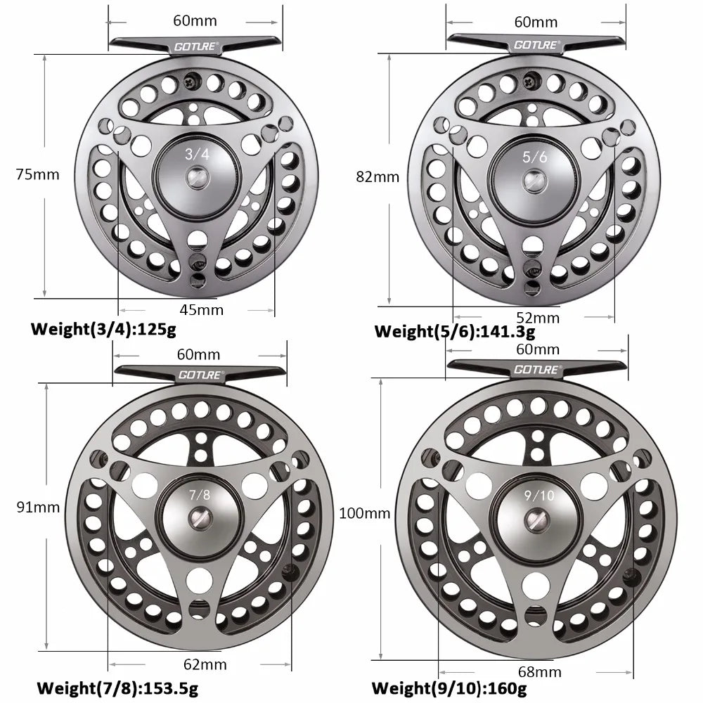 Goture Fly Fishing Reel 3/4 5/6 7/8 9/10 2+1BB Max Drag 8kg Lightweight CNC-machined Large Arbor Left/Right Fly Reel+Spare Spool