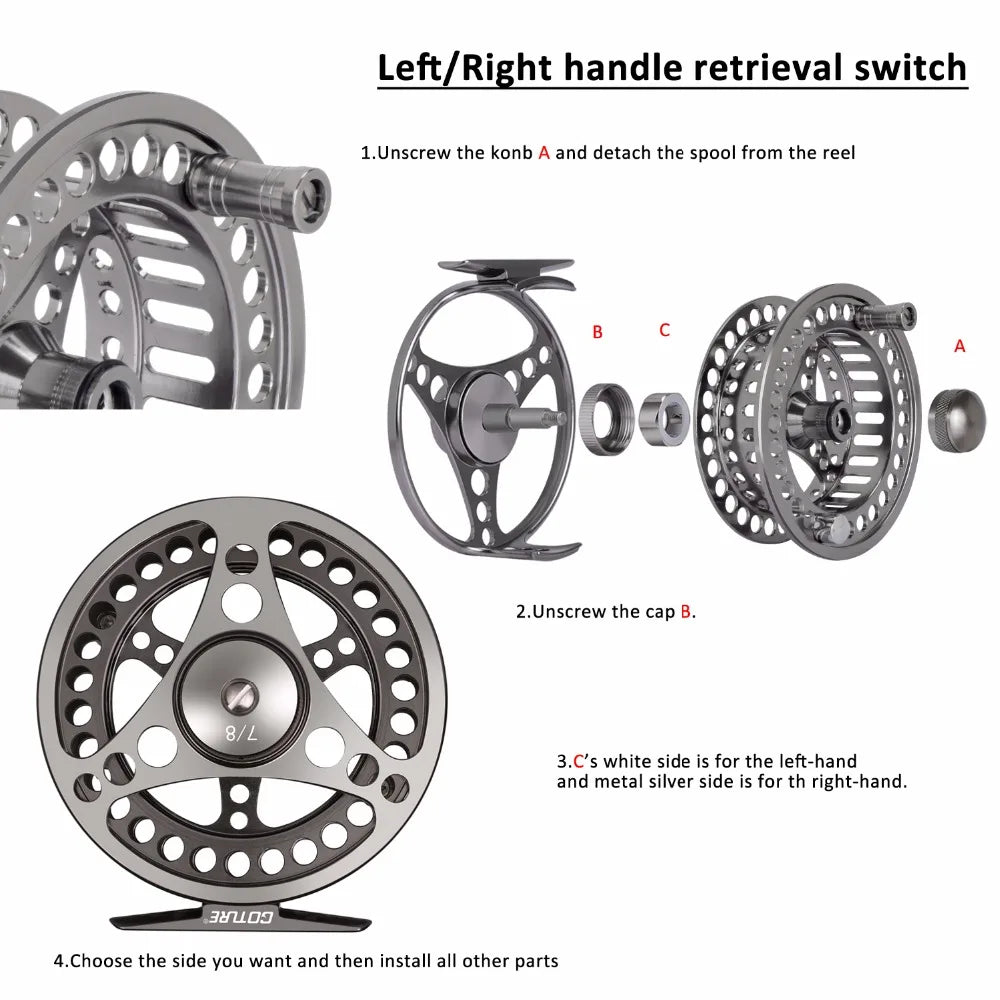 Goture Fly Fishing Reel 3/4 5/6 7/8 9/10 2+1BB Max Drag 8kg Lightweight CNC-machined Large Arbor Left/Right Fly Reel+Spare Spool