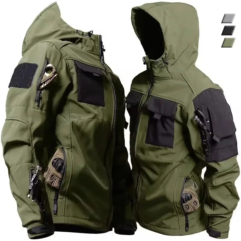 Tactical Jackets Men Outdoor Waterproof Hood Windbreaker Work Wear Soft Shell Multi-pockets Hunting Motorcy Tops Winter