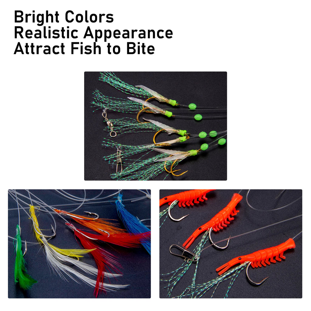 Mackerel Feather Rigs for Sea Fishing Mackerel Bait Hooks Lures Sea Fishing Rig Feather Hook Boat Shore Beach Striped Bass Pesca