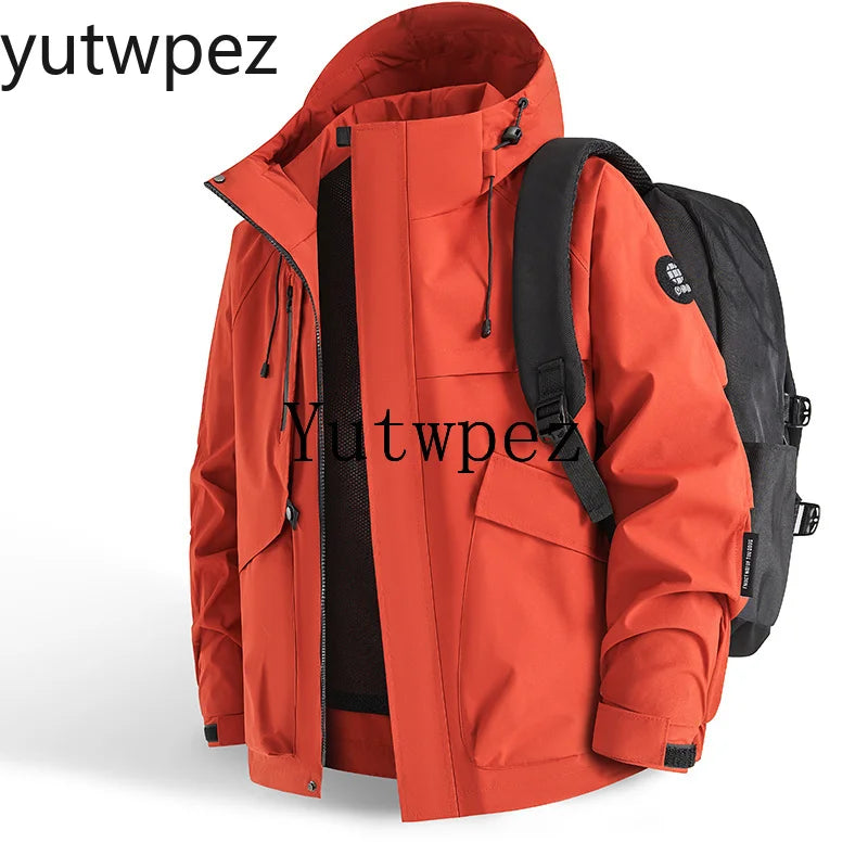 Waterproof Jacket Men Outdoor Hiking Camping Windbreaker Hooded Softshell Zip Up Coats Lightweight Unisex Spring Autumn Coats