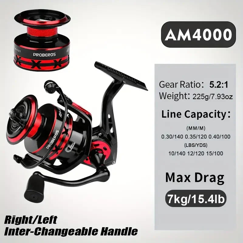 PROBEROS Fishing Reel 5.2:1 1000-6000 Max Drag 9KG Spinning Reels Metal Spool Reel drag fishing reel,Fishing Accessories