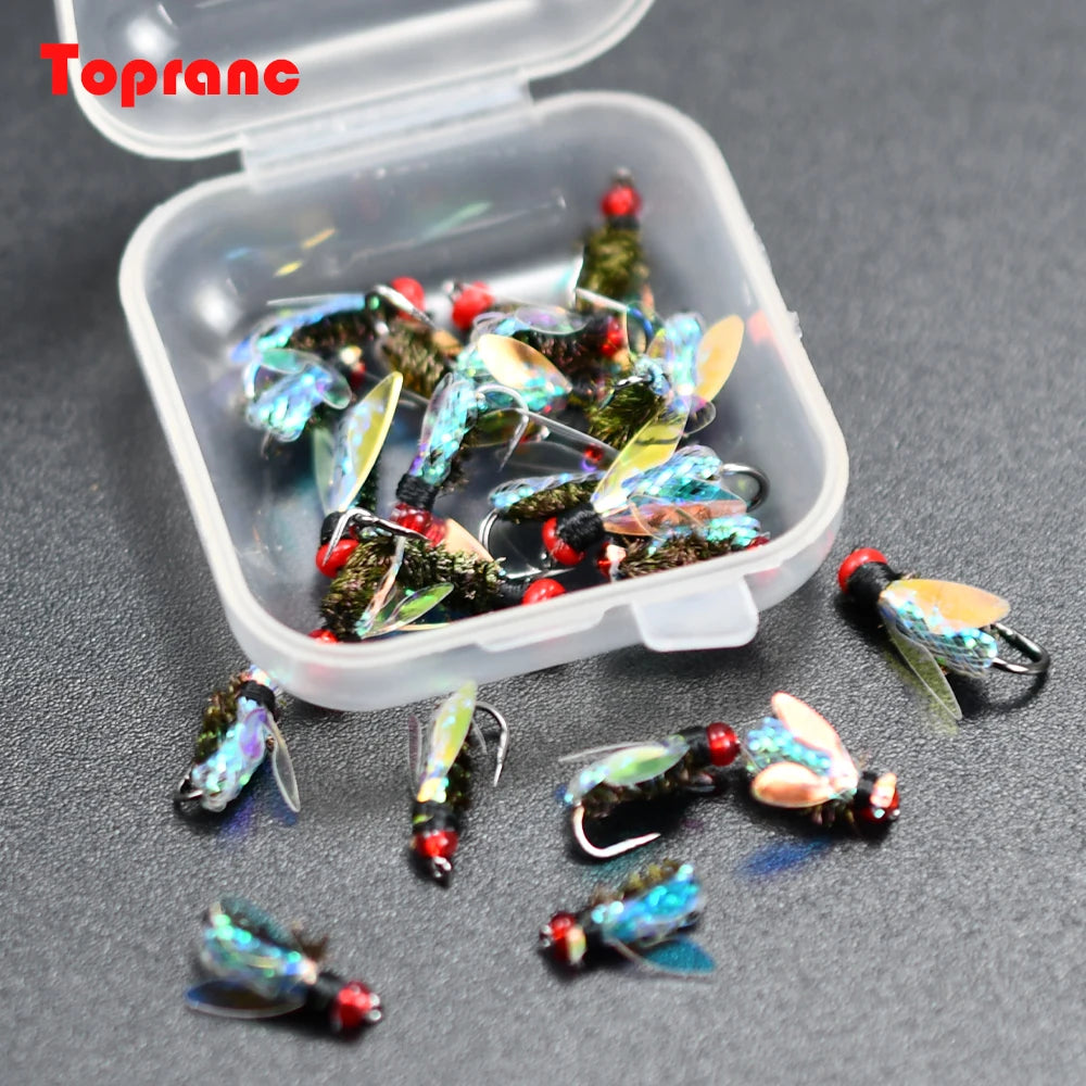 Topranc Fly Fishing Dry Flies Bionic Insect Fly Bait Suitable for Bass Trout Carp Reflective Woven Material With Double Winged