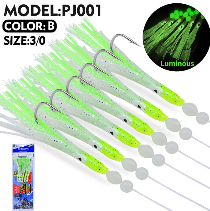Fishing Lure Luminous Squid Skewer Hook with Hairtail Mackerel Boat for Large Objects Biomimetic Fish Hook Fishing Group Bait