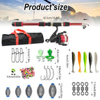 Fishing Rod Reel Combo Full Kit Telescopic Fishing Rods Spinning Reels Set with Hooks Soft Lures Barrel Swivels