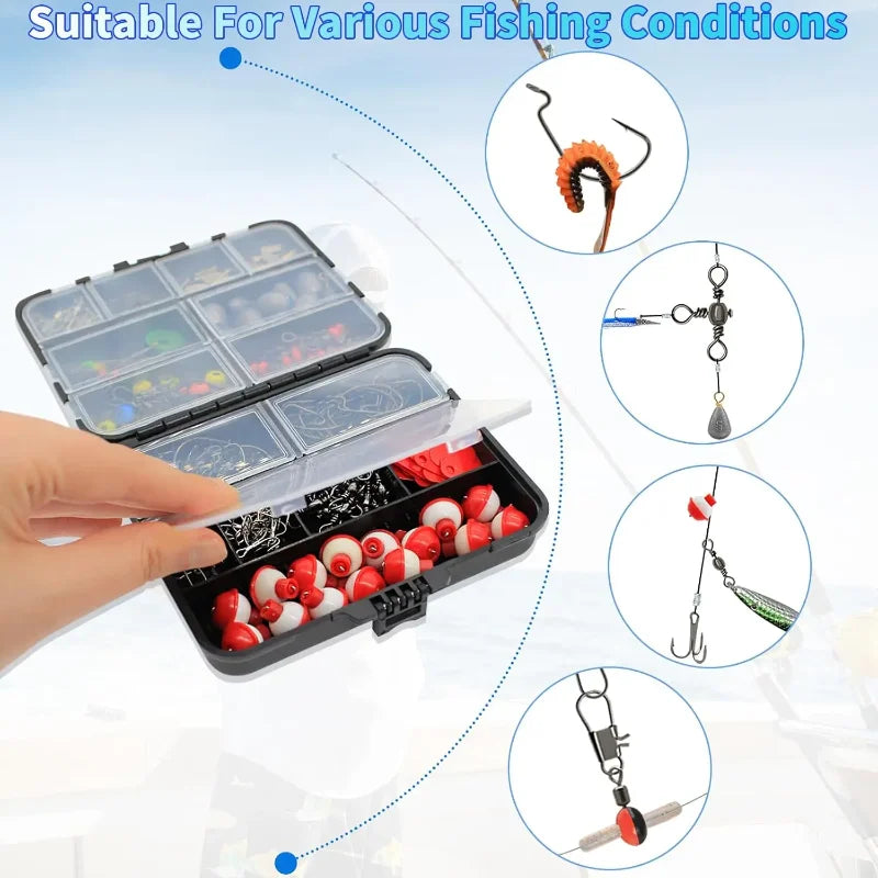 264Pcs Fishing Tackle Accessories Set,Including Hooks Sinker Weight Swivels Snaps Variety Fishing Supplies - For Outdoor Fishing