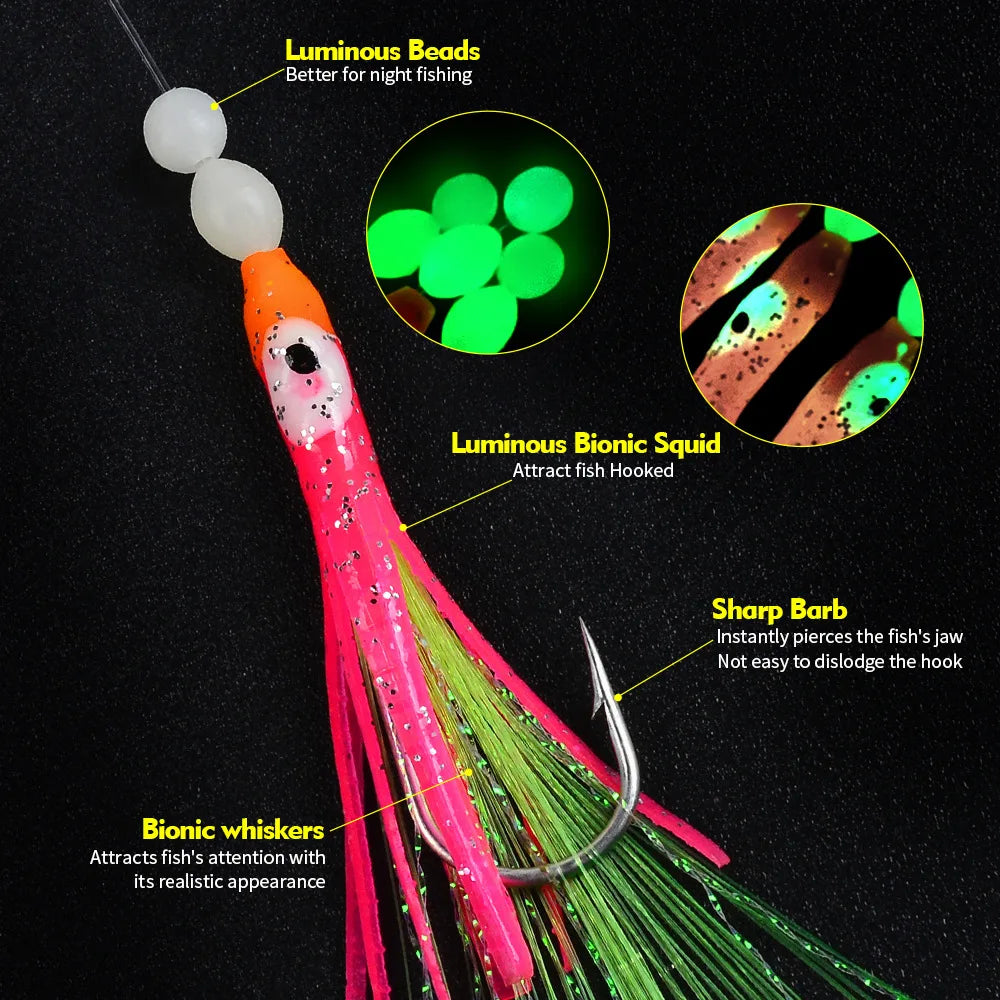 Fishing Lure Luminous Squid Skewer Hook with Hairtail Mackerel Boat for Large Objects Biomimetic Fish Hook Fishing Group Bait
