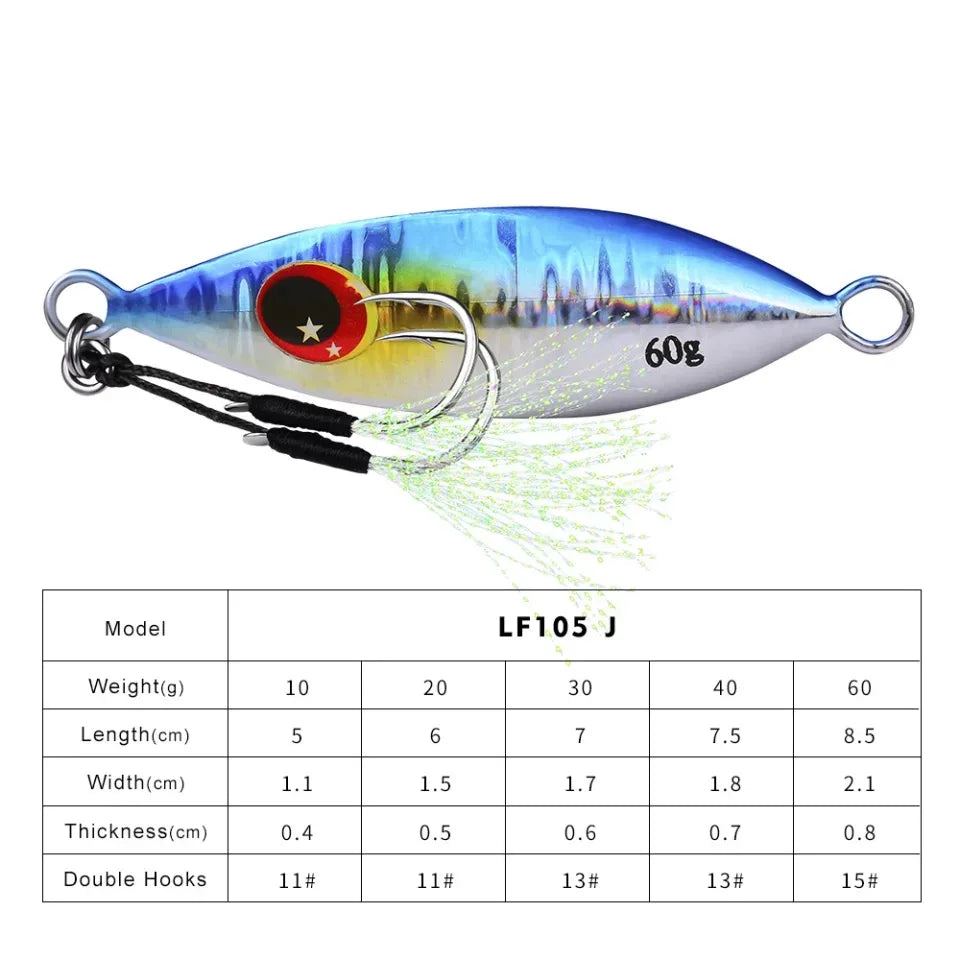 Big Jig Fishing Lure Weights 10g-60g Fishing Jigs Saltwater Lures Metal Bass Jig Isca Artificial Fake Fish Glitter Holographic