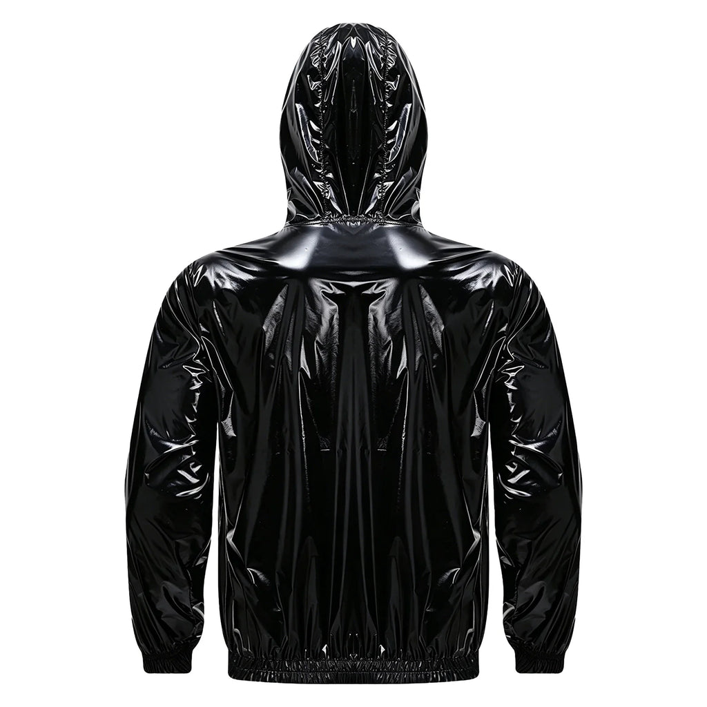 Men Waterproof Hooded Jacket Long Sleeve Front Zip-up Drawstring Hood Outerwear Windbreaker Raincoat for Hiking Fishing Biking