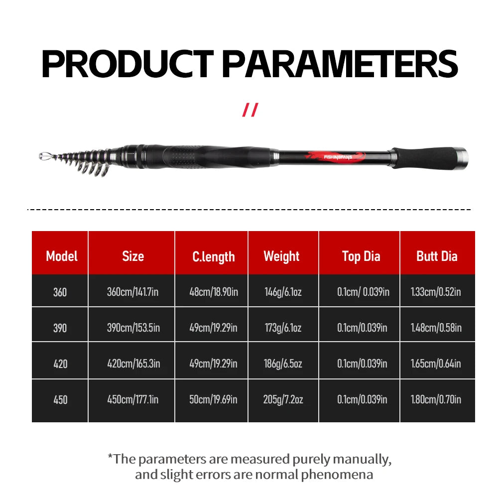 FISHINGFANS 3.6m 3.9m 4.2m 4.5m Fishing Rods Telescopic Surfcasting Spinning Rock Sea Fishing Rod