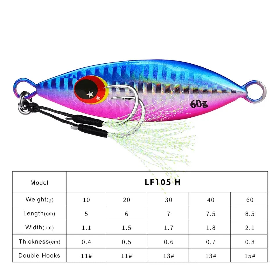 Big Jig Fishing Lure Weights 10g-60g Fishing Jigs Saltwater Lures Metal Bass Jig Isca Artificial Fake Fish Glitter Holographic