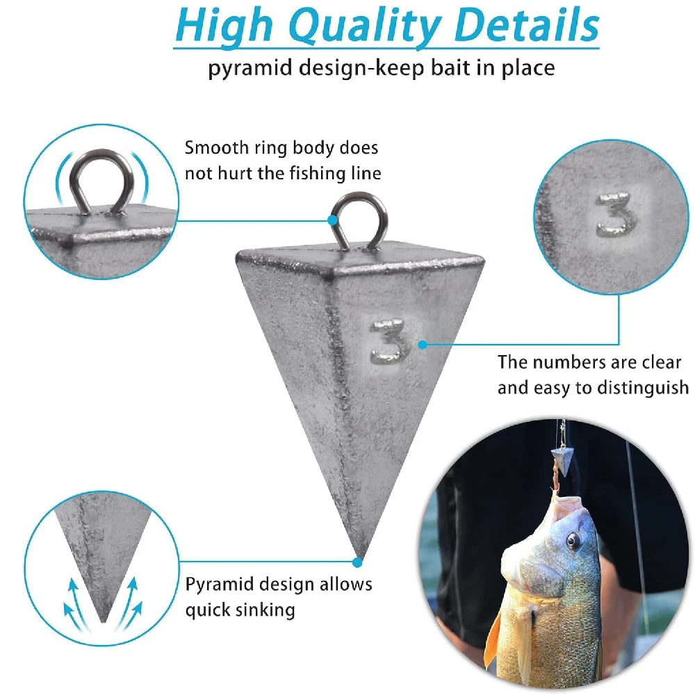 4pcs Fishing Weights Sinkers Pyramid Sinker Catfish Fishing Weights for Surf Fishing Rig Saltwater Fishing Gear Tackle 1/2/3/4OZ