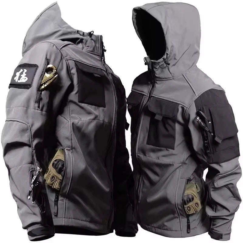 Tactical Jackets Men Outdoor Waterproof Hood Windbreaker Work Wear Soft Shell Multi-pockets Hunting Motorcy Tops Winter