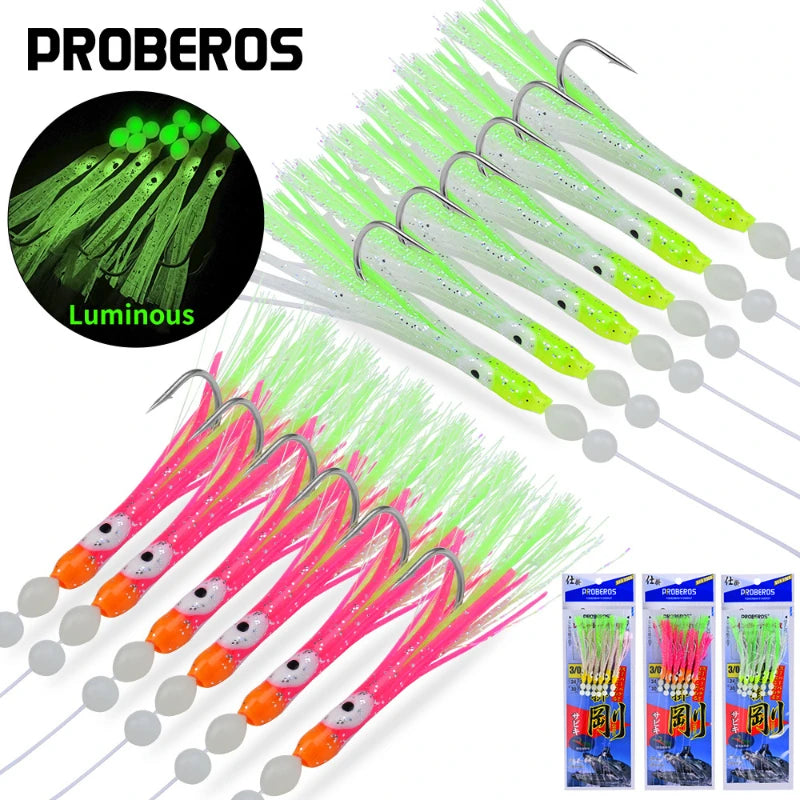 Fishing Lure Luminous Squid Skewer Hook with Hairtail Mackerel Boat for Large Objects Biomimetic Fish Hook Fishing Group Bait
