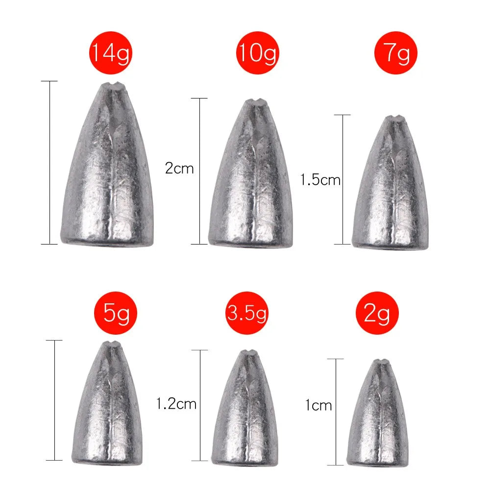 LUSHAZER Bullet Fishing Weights 2.5/3.5/5/7/10/14g Fishing Weights Worm Bullet Fishing Sinker Weights Fishing Tackle Accessories