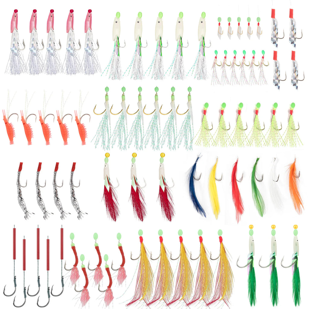 Mackerel Feather Rigs for Sea Fishing Mackerel Bait Hooks Lures Sea Fishing Rig Feather Hook Boat Shore Beach Striped Bass Pesca