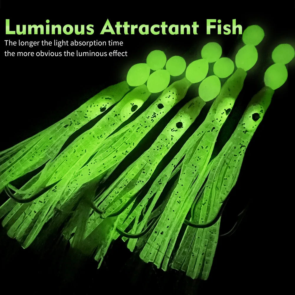 Fishing Lure Luminous Squid Skewer Hook with Hairtail Mackerel Boat for Large Objects Biomimetic Fish Hook Fishing Group Bait