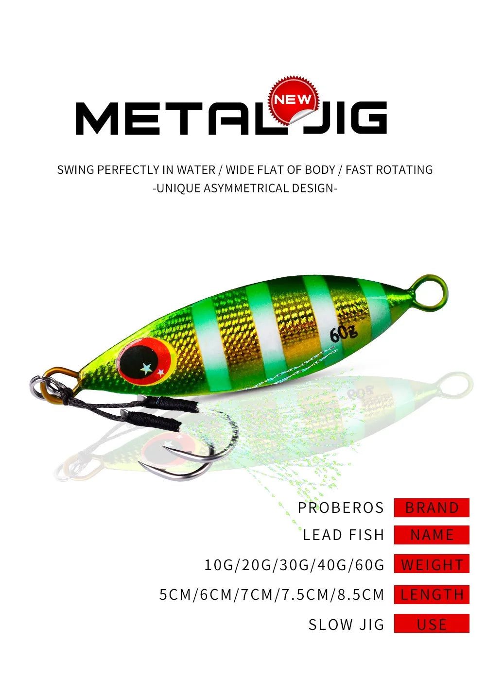 Big Jig Fishing Lure Weights 10g-60g Fishing Jigs Saltwater Lures Metal Bass Jig Isca Artificial Fake Fish Glitter Holographic