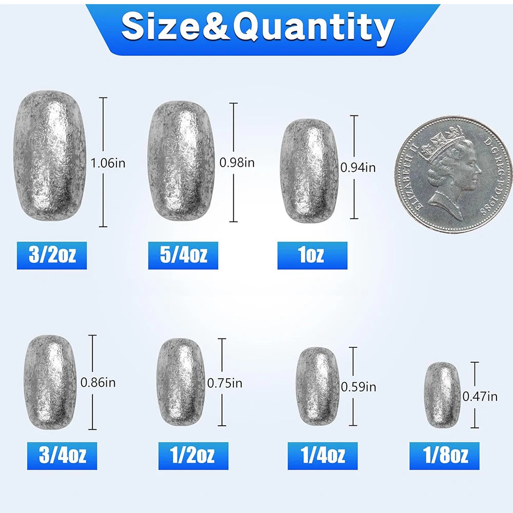 14Pcs Fishing Weights Egg Sinkers Saltwater Fishing Weights for Bottom Rig Carolina Rigs Weight Sinkers Saltwater Freshwater