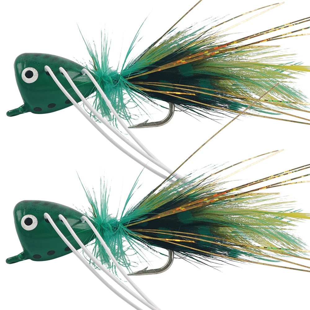 2Pcs Fly Fishing Popper Lures Bass Popper Flies Dry Fly Fishing Flies Topwater Panfish Bluegill Popper Bait Bug with Hooks