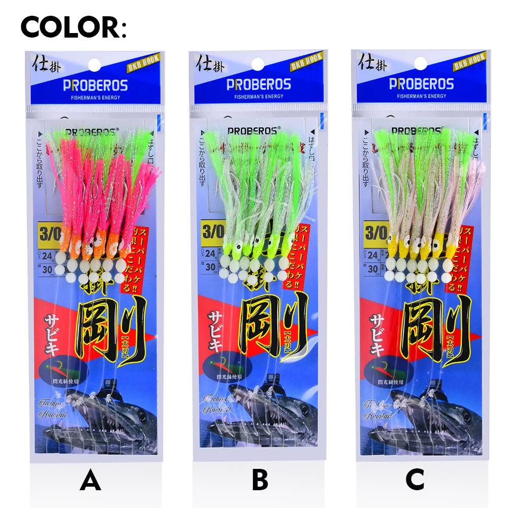 Fishing Lure Luminous Squid Skewer Hook with Hairtail Mackerel Boat for Large Objects Biomimetic Fish Hook Fishing Group Bait