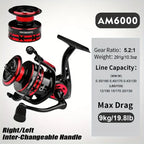 PROBEROS Fishing Reel 5.2:1 1000-6000 Max Drag 9KG Spinning Reels Metal Spool Reel drag fishing reel,Fishing Accessories