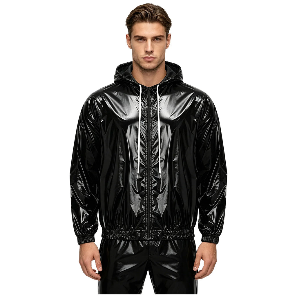 Men Waterproof Hooded Jacket Long Sleeve Front Zip-up Drawstring Hood Outerwear Windbreaker Raincoat for Hiking Fishing Biking