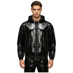 Men Waterproof Hooded Jacket Long Sleeve Front Zip-up Drawstring Hood Outerwear Windbreaker Raincoat for Hiking Fishing Biking