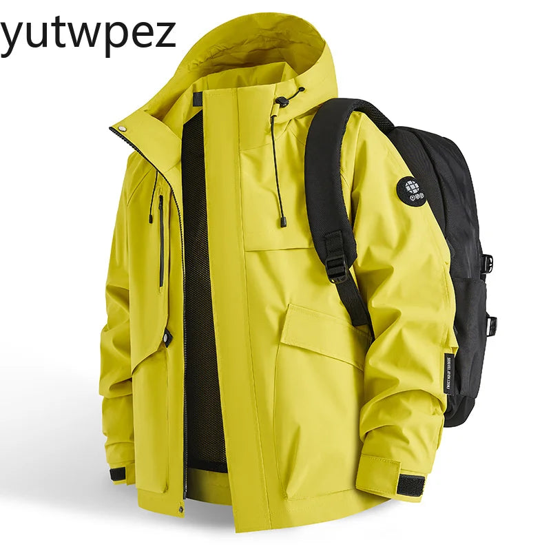 Waterproof Jacket Men Outdoor Hiking Camping Windbreaker Hooded Softshell Zip Up Coats Lightweight Unisex Spring Autumn Coats