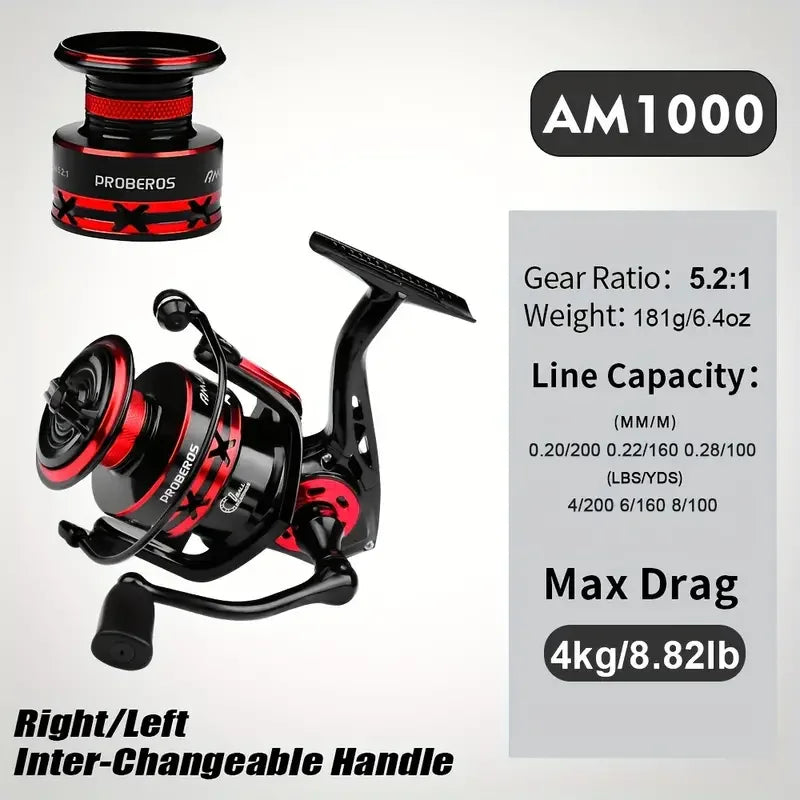 PROBEROS Fishing Reel 5.2:1 1000-6000 Max Drag 9KG Spinning Reels Metal Spool Reel drag fishing reel,Fishing Accessories