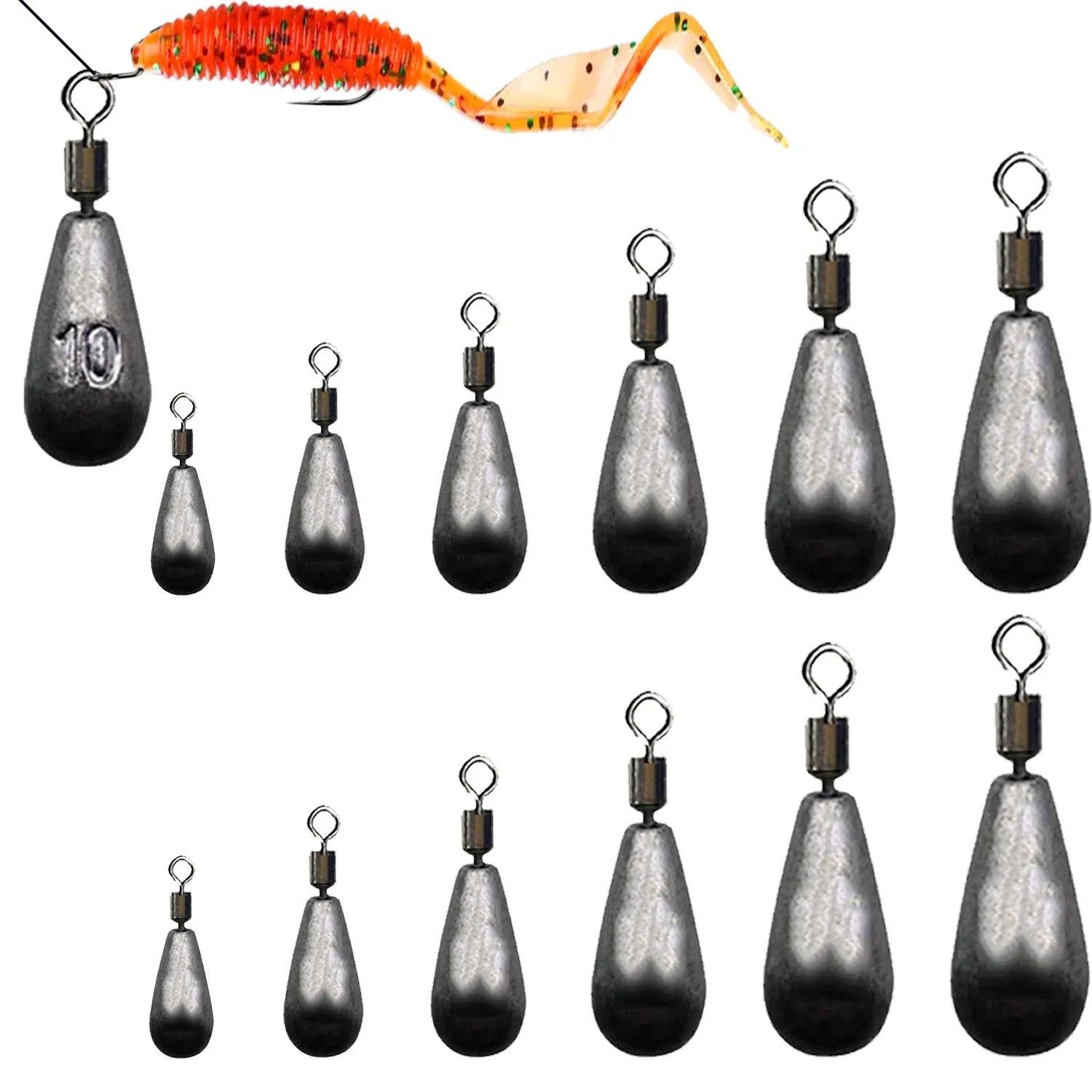 10 pieces per lot, Fishing Weight Sinker in 3.5g, 5g, 7g, 10g, 14g, and 20g,Water Drop-Shaped Weights Fishing Tackle Accessories