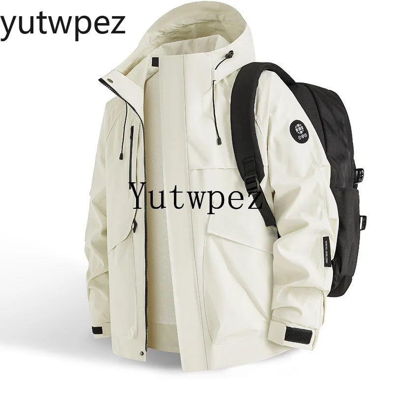 Waterproof Jacket Men Outdoor Hiking Camping Windbreaker Hooded Softshell Zip Up Coats Lightweight Unisex Spring Autumn Coats
