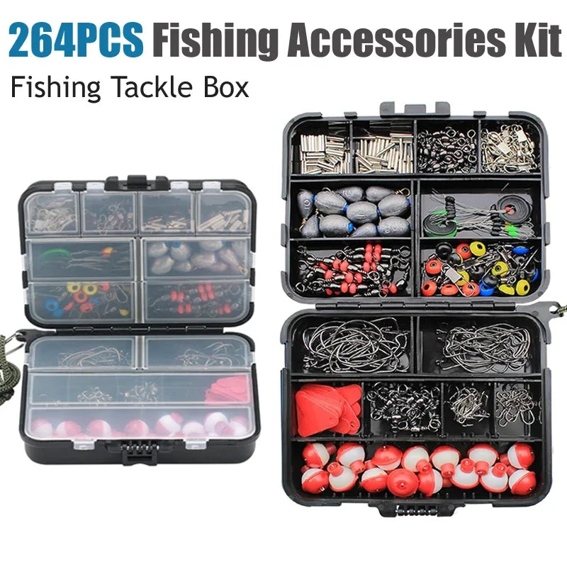 264Pcs Fishing Tackle Accessories Set,Including Hooks Sinker Weight Swivels Snaps Variety Fishing Supplies - For Outdoor Fishing