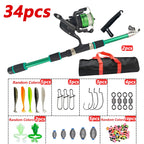 Fishing Rod Reel Combo Full Kit Telescopic Fishing Rods Spinning Reels Set with Hooks Soft Lures Barrel Swivels