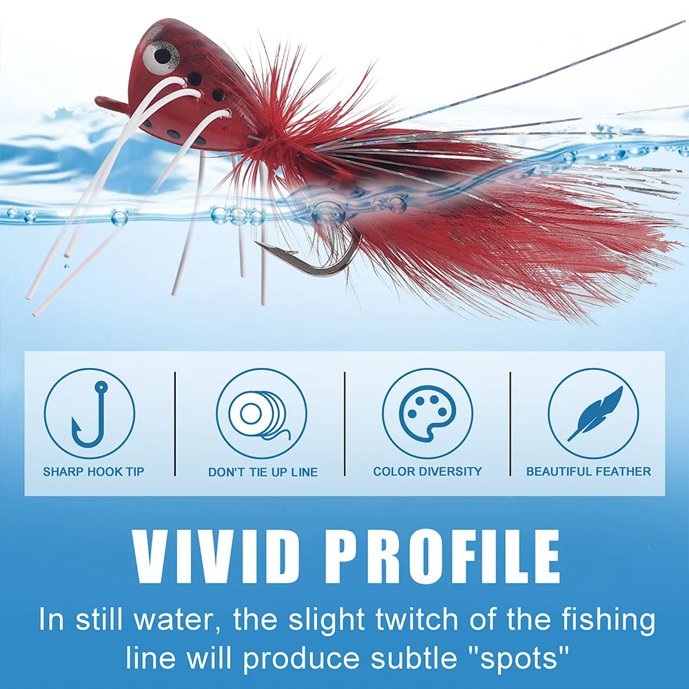 2Pcs Fly Fishing Popper Lures Bass Popper Flies Dry Fly Fishing Flies Topwater Panfish Bluegill Popper Bait Bug with Hooks