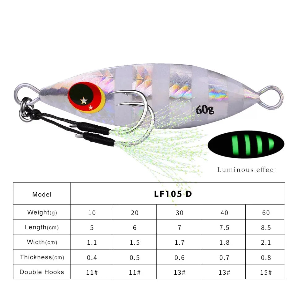 Big Jig Fishing Lure Weights 10g-60g Fishing Jigs Saltwater Lures Metal Bass Jig Isca Artificial Fake Fish Glitter Holographic
