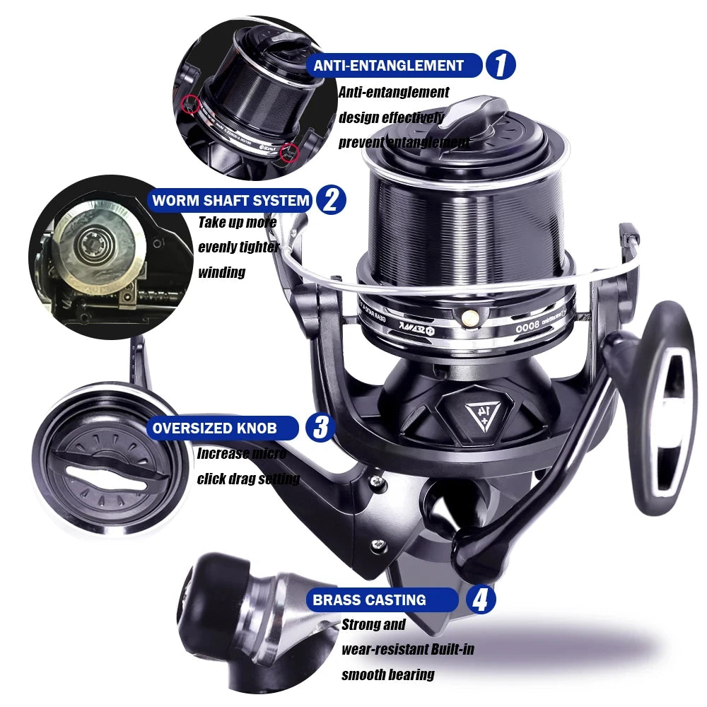 Fishing Reel Distant Wheel Sea Surf Spinning Reels Carbon Drag 27kg 13+1BB Saltwater Boat Coil Accesorios Open Face Carretilha