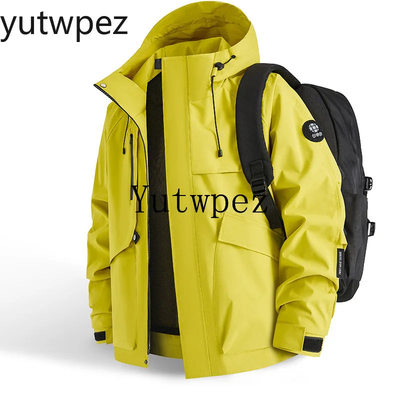 Waterproof Jacket Men Outdoor Hiking Camping Windbreaker Hooded Softshell Zip Up Coats Lightweight Unisex Spring Autumn Coats