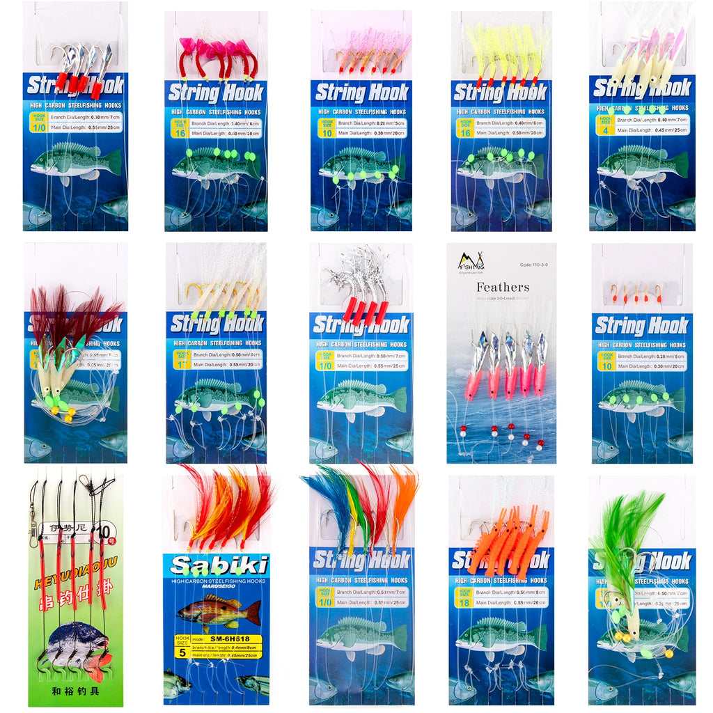 Mackerel Feather Rigs for Sea Fishing Mackerel Bait Hooks Lures Sea Fishing Rig Feather Hook Boat Shore Beach Striped Bass Pesca