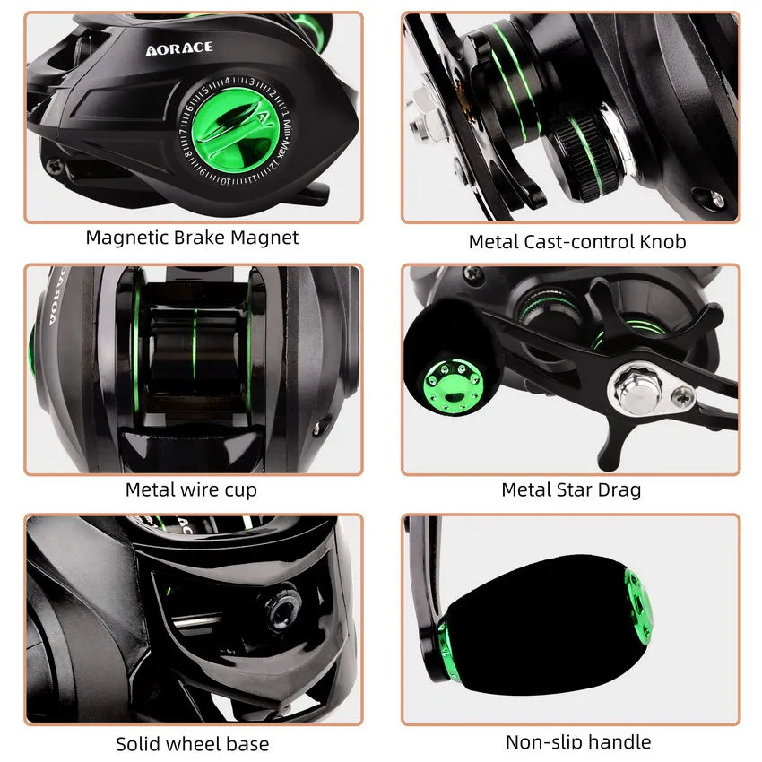 Fishing Baitcasting Reel All Metal Spool 18+1BB 10kg/22LB Max Drag Speed Ratio 7.2:1 Magnetic Metal Casting Pesca Fishing Reels