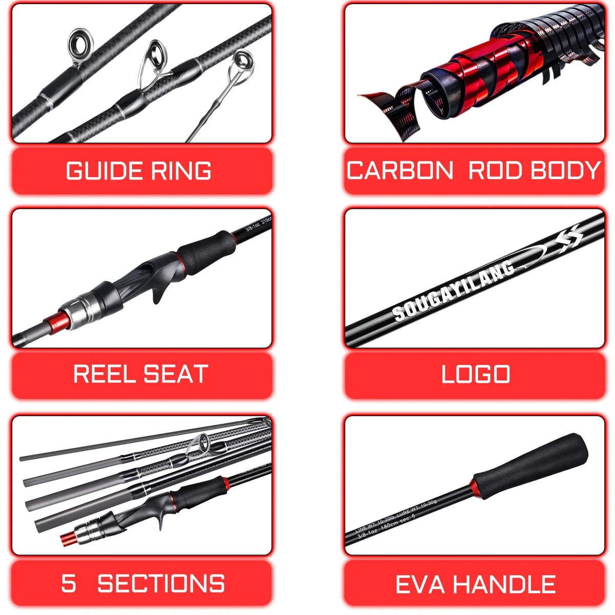 Sougayilang Lure Fishing Rod 1.8m 2.1m Spinning  Bait Casting Rod Carbon Fiber EVA Handle Fishing Pole for Fishing Pesca