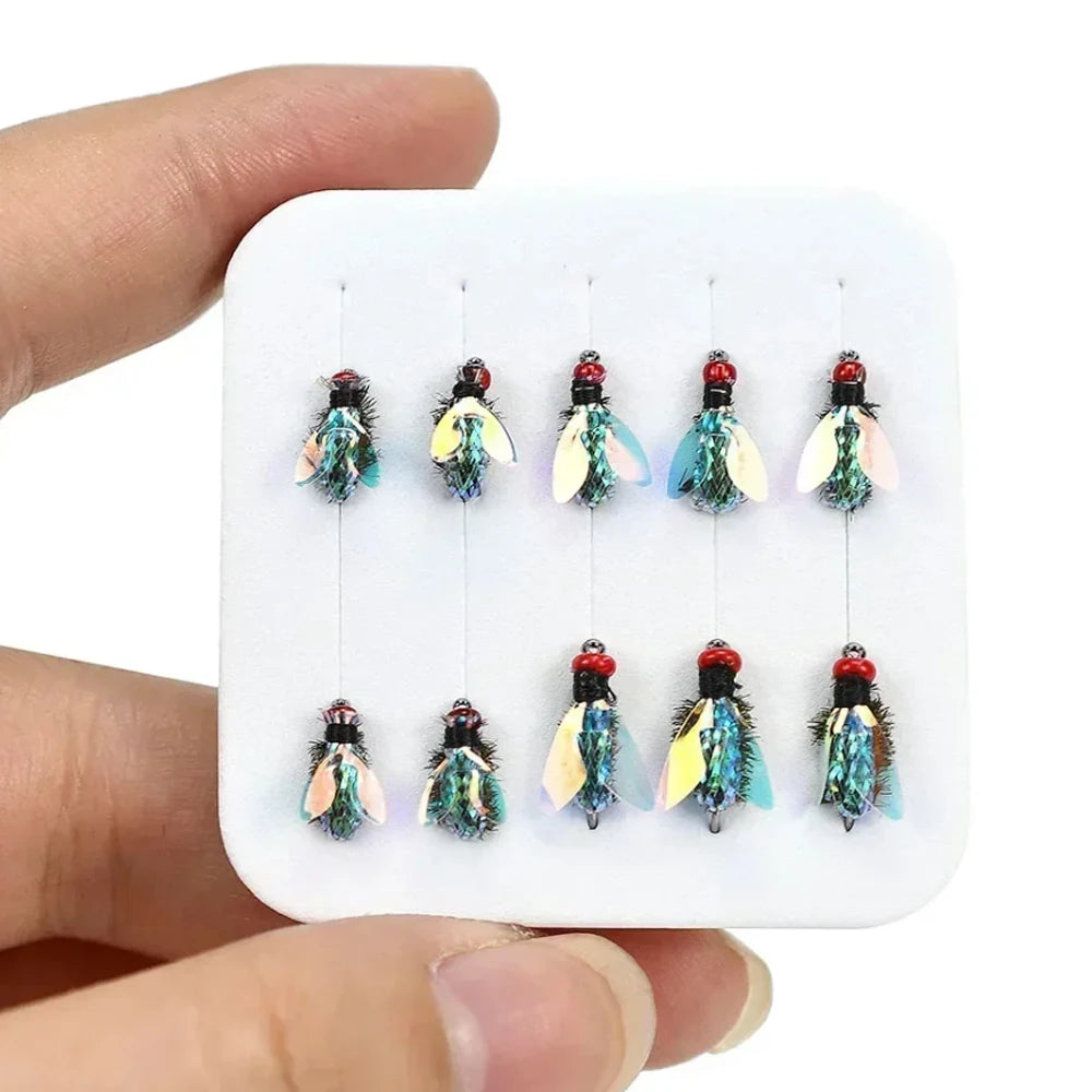Topranc Fly Fishing Dry Flies Bionic Insect Fly Bait Suitable for Bass Trout Carp Reflective Woven Material With Double Winged