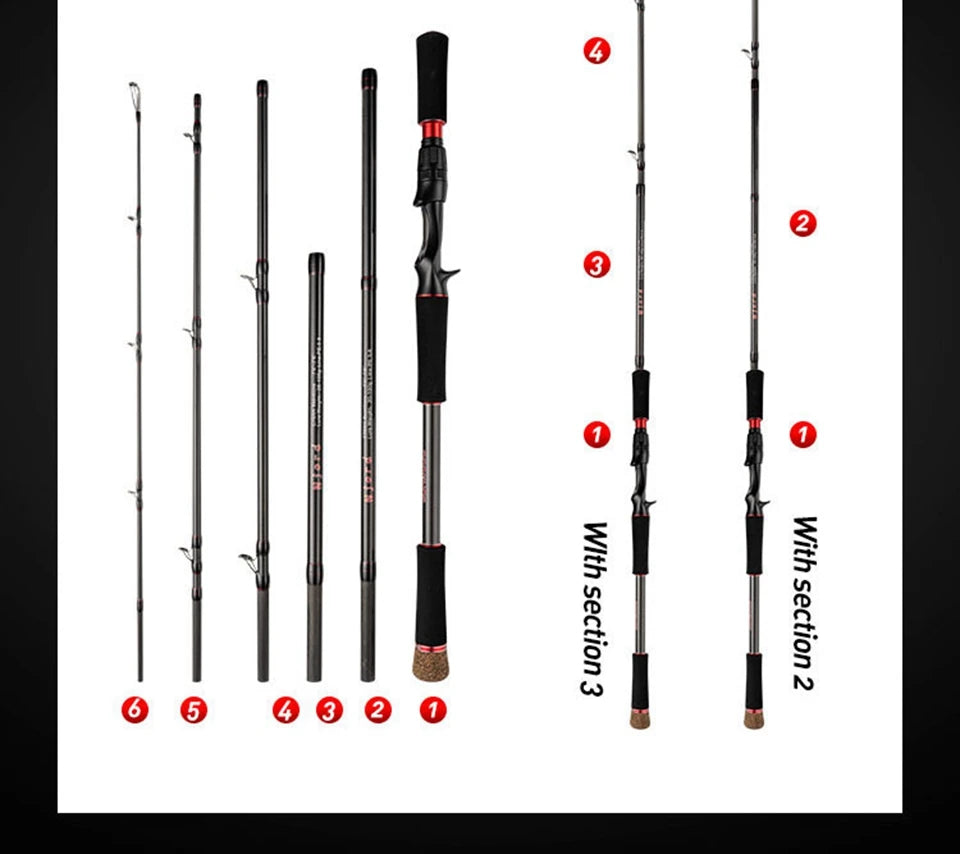 Fishing Rod 6 Section Casting Spinning Portable Travel Fishing Rod 30T Carbon Fiber For Big Game Rod Ultralight Weight