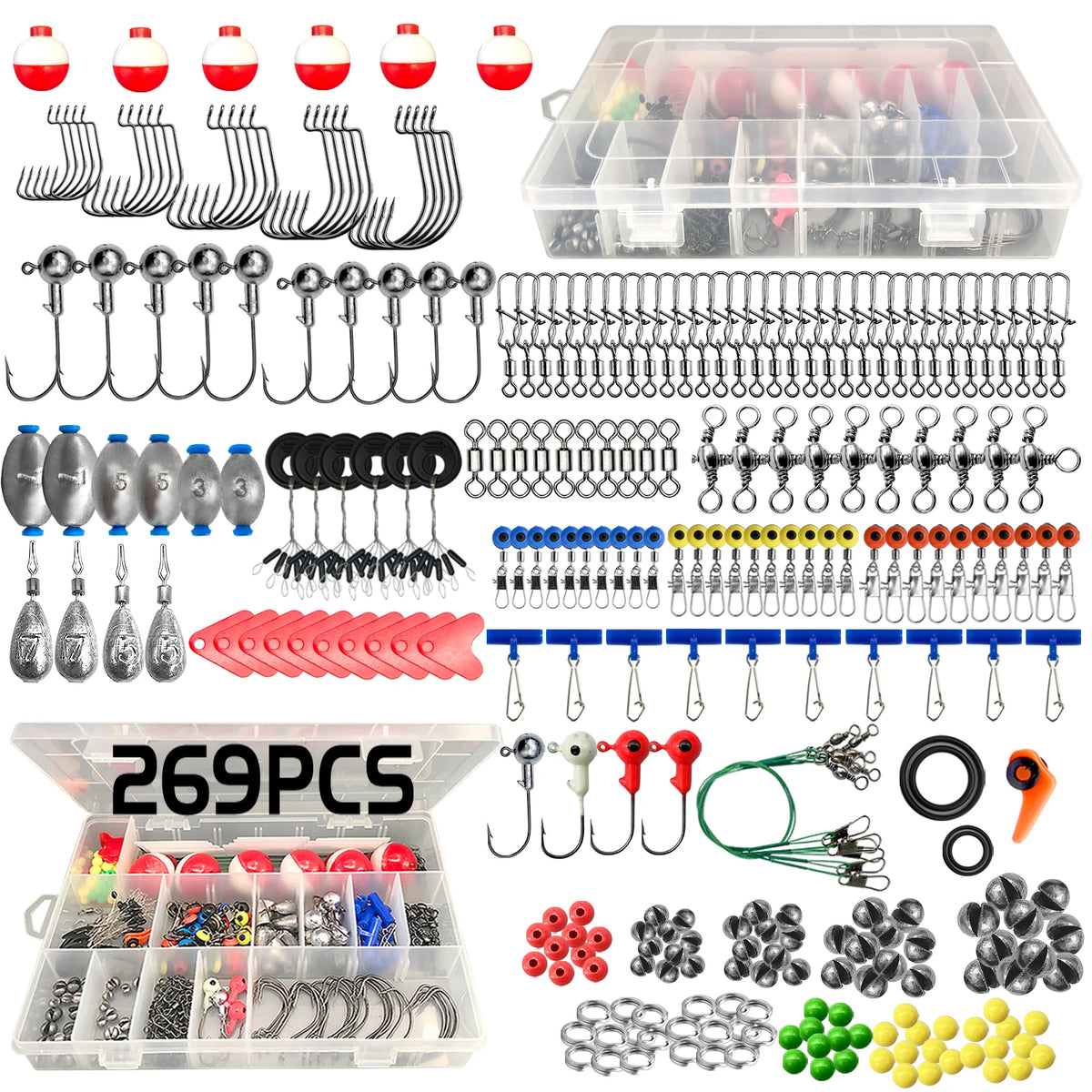 187/269pcs Fishing Accessories Kit Set - Including Tackle Box, Fish Hooks, Bait Parts, Sinkers - Perfect For Outdoor Fishing