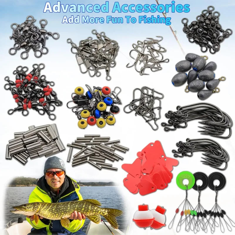 264Pcs Fishing Tackle Accessories Set,Including Hooks Sinker Weight Swivels Snaps Variety Fishing Supplies - For Outdoor Fishing